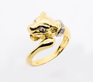 Anillo Tigre Diamantes. Oro Amarillo 18k