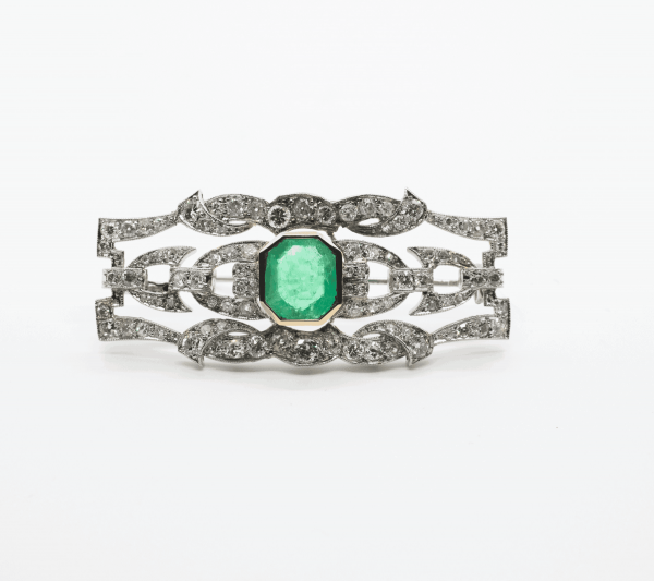 Broche Art Deco Diamantes Esmeralda