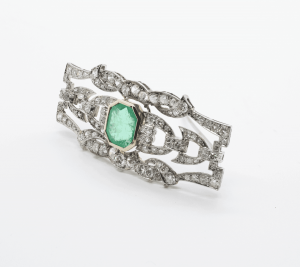 Broche Art Deco Diamantes Esmeralda