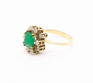 Anillo roseta oro 18k con esmeralda y diamantes